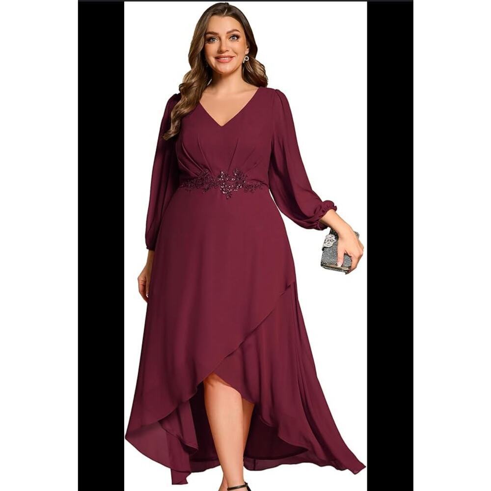 Ever Pretty Applique Chiffon formal Burgundy Dress Size 18 wedding MOTB Party